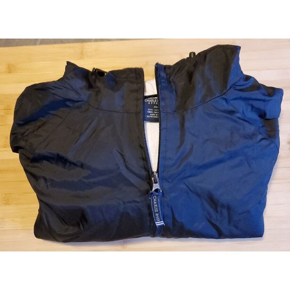 Charles River Apparel Black Hooded Rain Jacket, Size Medium